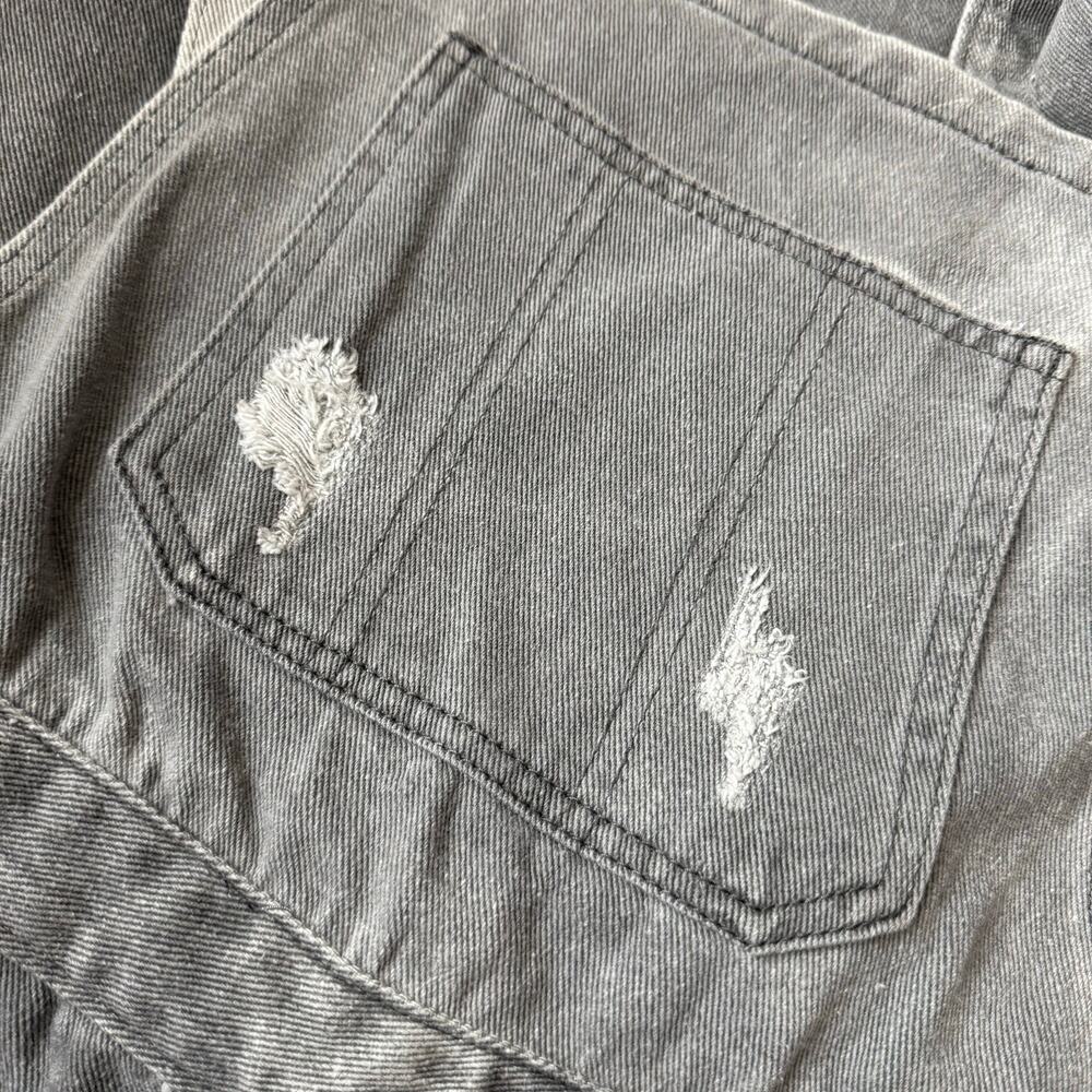 POL overall skirt distressed gray denim ripped torn mini jean overalls S small - Picture 5 of 16